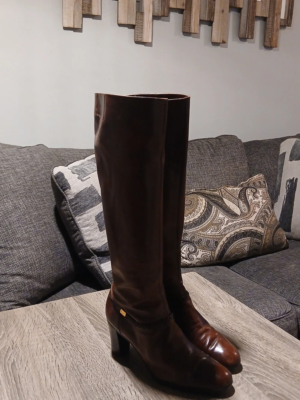 Salvatore Ferragamo Carla Brown Leather Tall Riding Boots Size 8.5